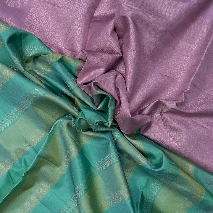 Hayagrivas Blue &amp; Green Stripes Handloom Soft Silk Saree KBF534G5-1