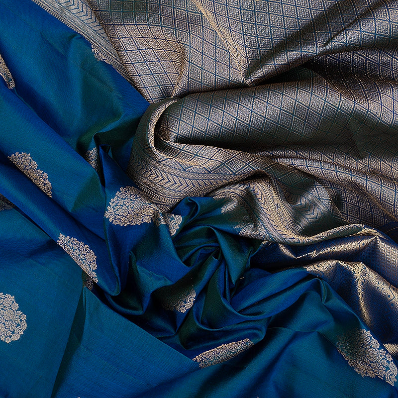 Hayagrivas Handloom Peacock Blue Kanjivaram Silk Saree KBF695G6-4