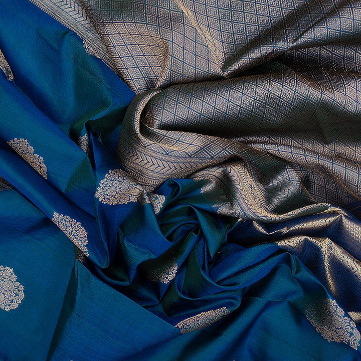 Hayagrivas Handloom Peacock Blue Kanjivaram Silk Saree KBF695G6-4