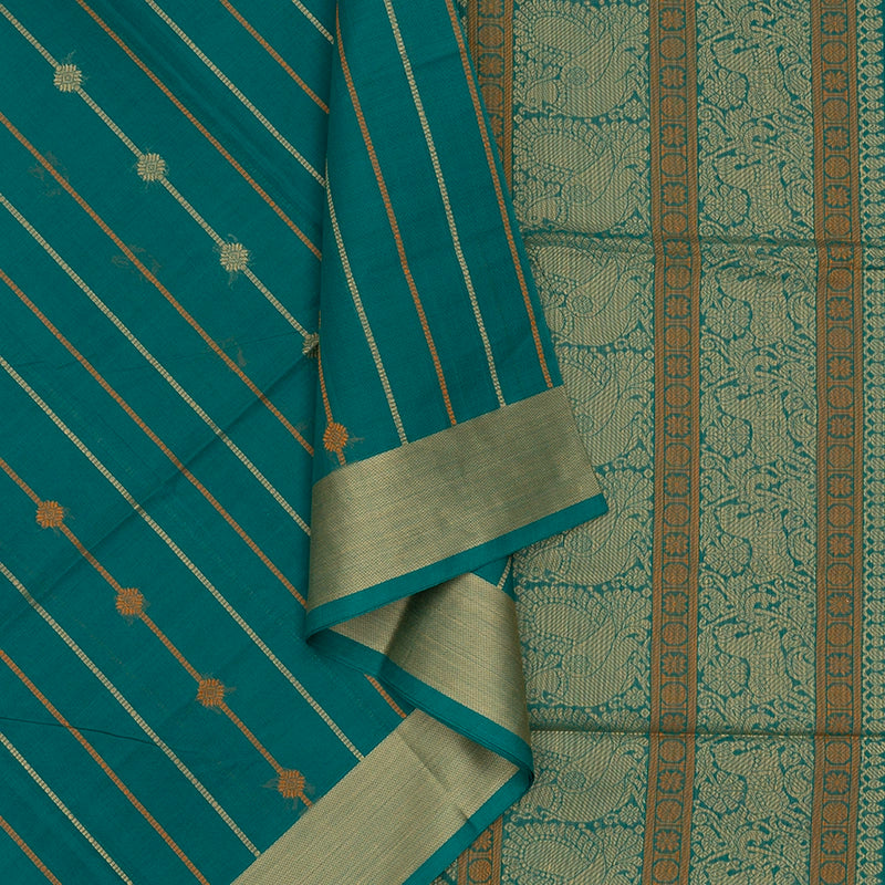 Hayagrivas Sea Green Handloom Kanchi Cotton Saree SSCBF104F1-6