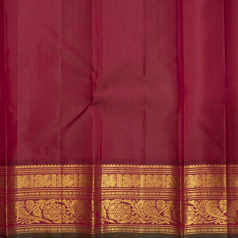 Hayagrivas Handloom Fluorescent Green Kanjivaram Silk Saree with Burgundy Border KBF411F27-1