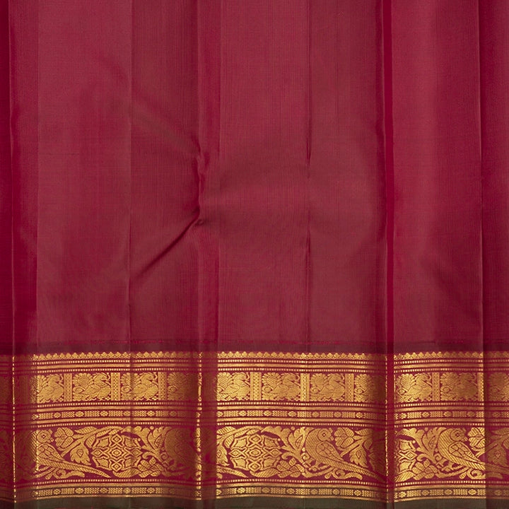 Hayagrivas Handloom Fluorescent Green Kanjivaram Silk Saree with Burgundy Border KBF411F27-1