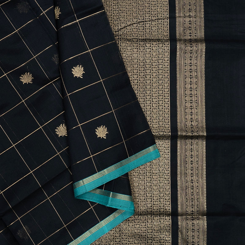 Hayagrivas Black Pure Silk Cotton Saree SSCBF44D1-7