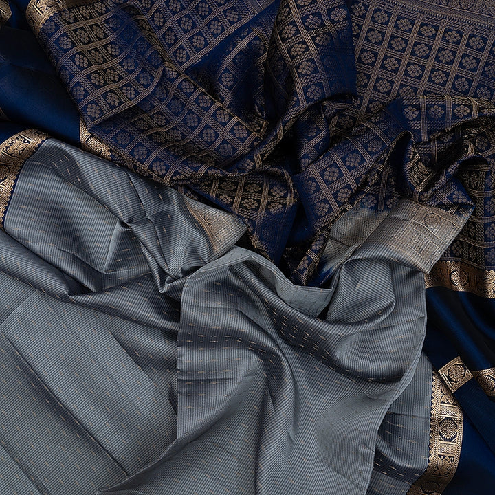 Hayagrivas Silver Grey Handloom Soft Silk Saree KBF532G4-8