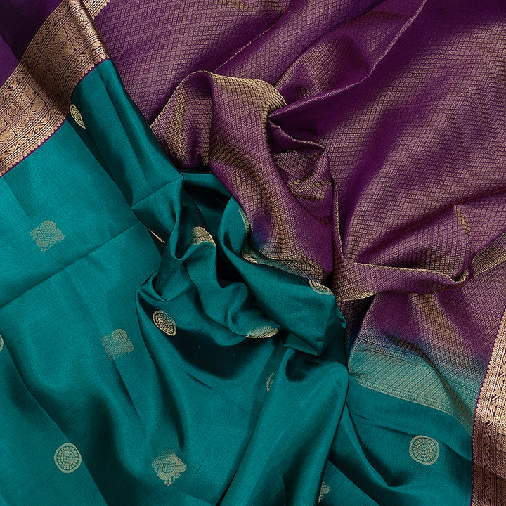 Hayagrivas Sea Green Handloom Soft Silk Saree KBF532G2-1