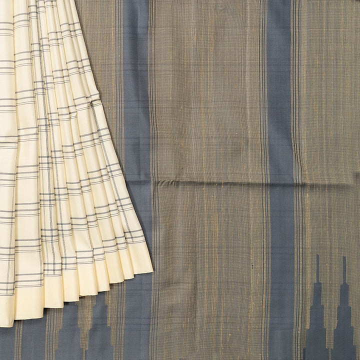 Hayagrivas Half-White Handloom Soft Silk Saree KBE1094I1-4