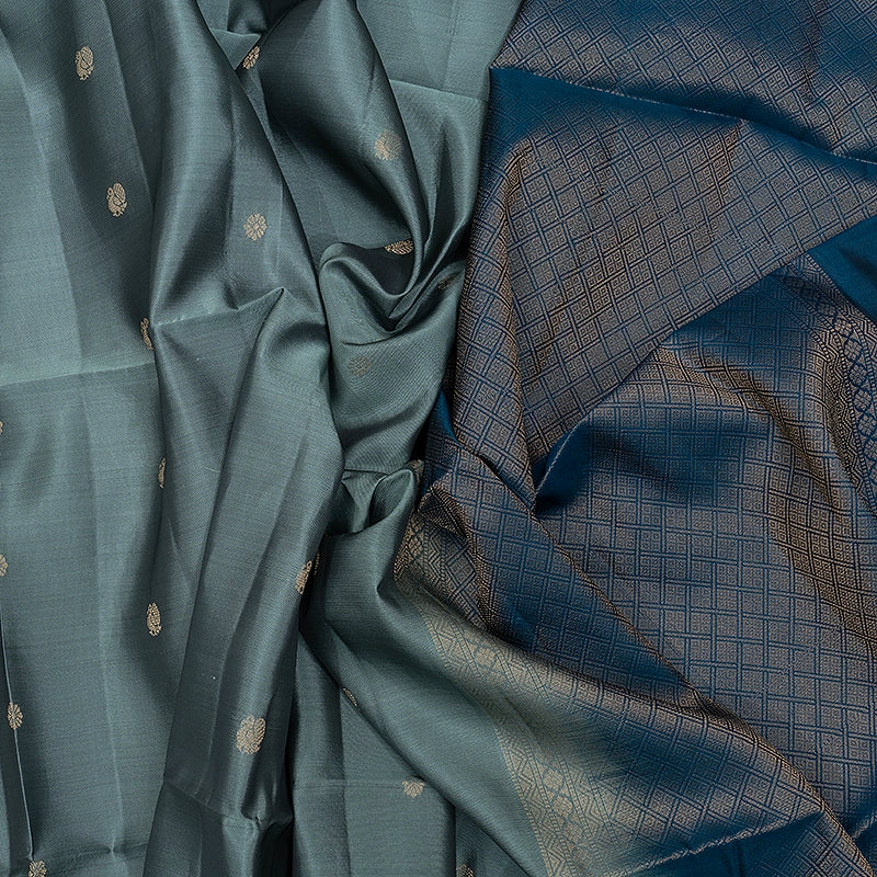 Hayagrivas Greenish Grey Handloom Soft Silk Saree KBF532G4-12