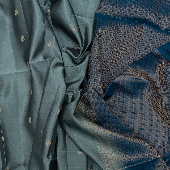Hayagrivas Greenish Grey Handloom Soft Silk Saree KBF532G4-12