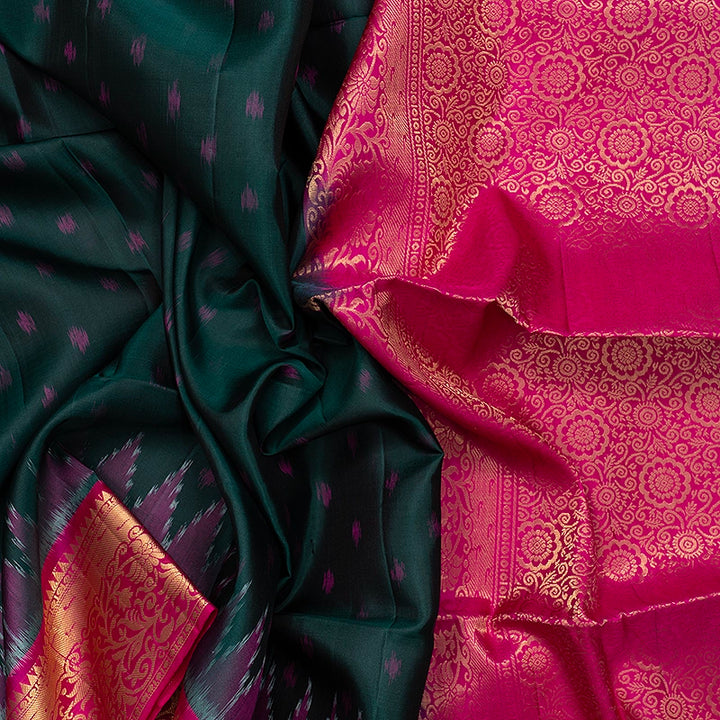 Hayagrivas Peacock Green Handloom Ikkat Soft Silk Saree KBE2154A6-4