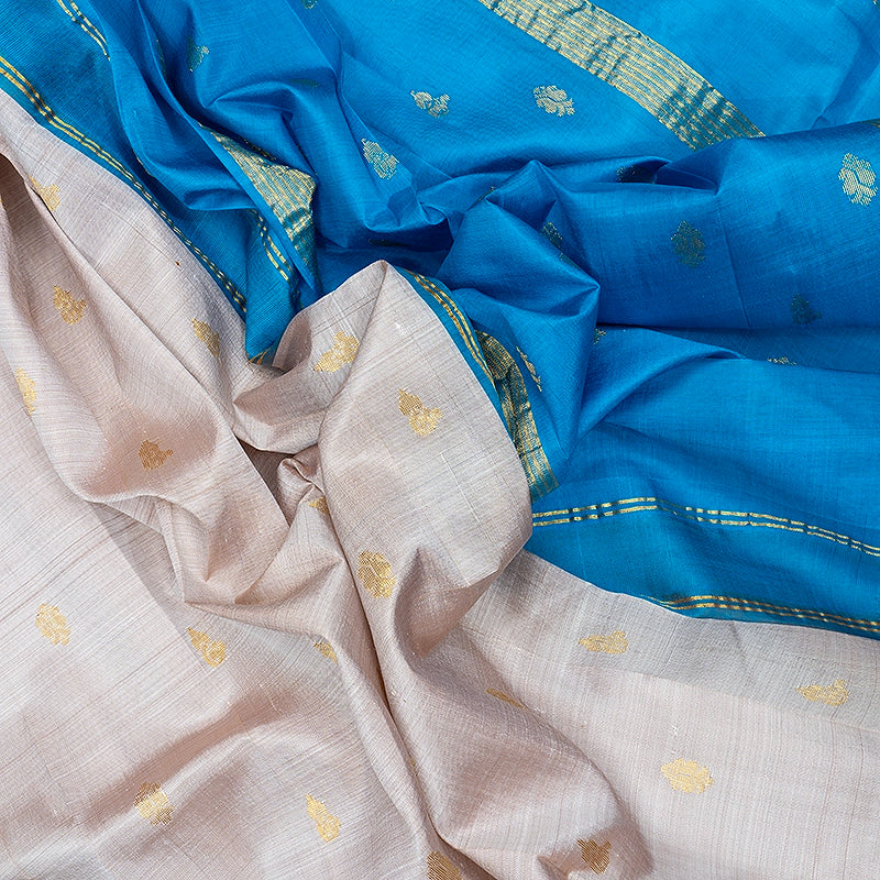 Hayagrivas Light Grey Pure One-sided Border Kanjivaram Silk Saree KBF696G1-45