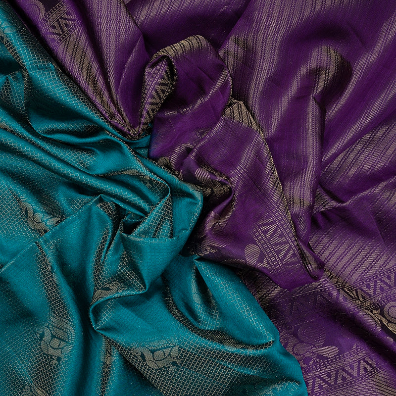 Hayagrivas Teal Green Handloom Soft Silk Saree KBE2106A31-1