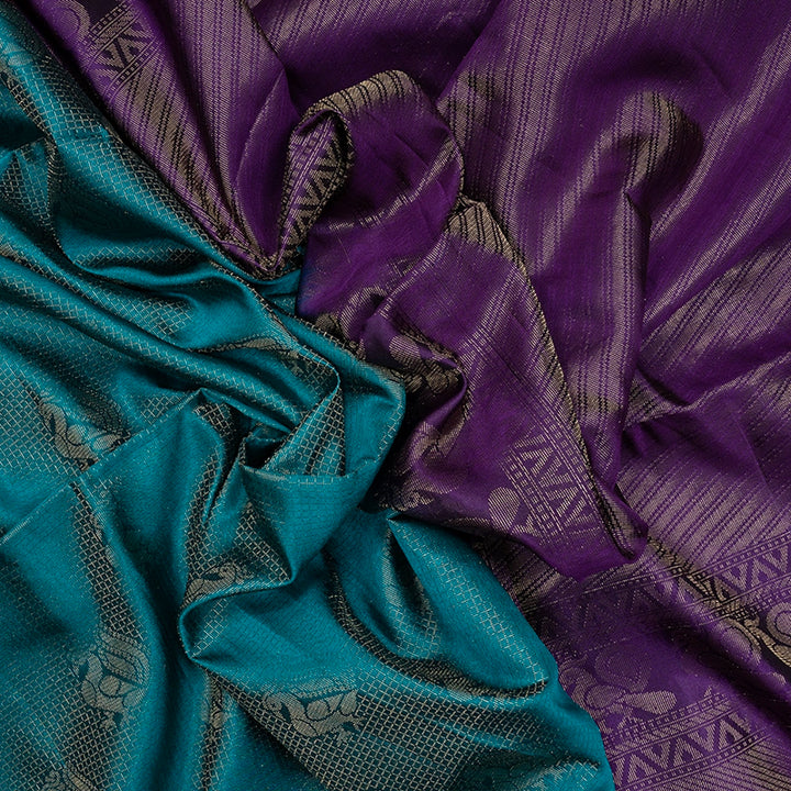 Hayagrivas Teal Green Handloom Soft Silk Saree KBE2106A31-1