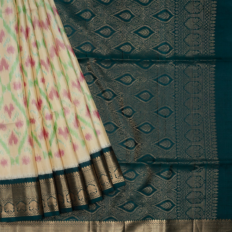 Hayagrivas Half-White Handloom Ikkat Soft Silk Saree KBE2150A2-18