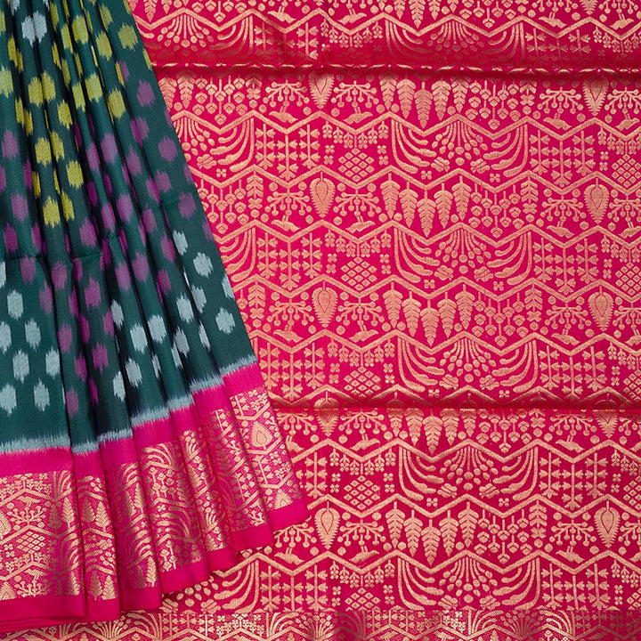 Hayagrivas Bottle Green Handloom Ikkat Soft Silk Saree KBE2150A2-7