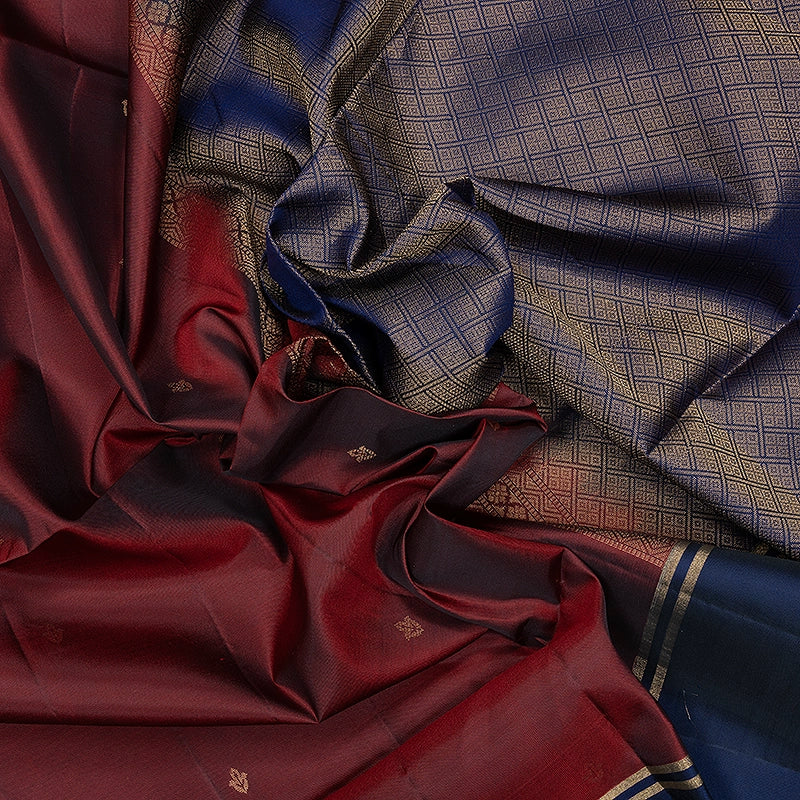 Hayagrivas Dark Maroon Handloom Soft Silk Saree KBF191E1-19