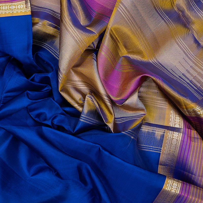 Hayagrivas Handloom Royal Blue Kanjivaram Silk Saree with Gold Border KBF224E2-6