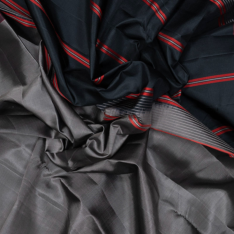 Hayagrivas Handloom Grey Kanjivaram Silk Saree with Black Border KBF224E3-1