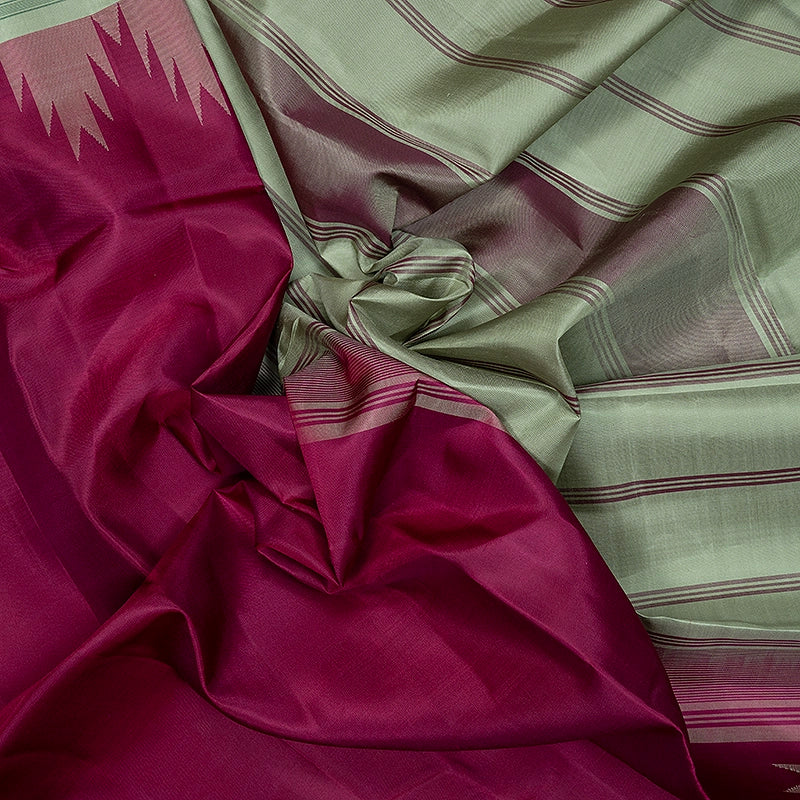 Hayagrivas Handloom Burgundy Kanjivaram Silk Saree with Pista Green Border KBF224E9-2