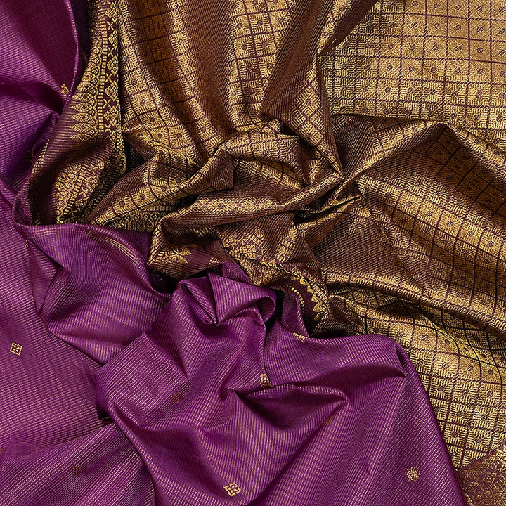 Hayagrivas Handloom Vadamalli Purple Kanjivaram Silk Saree with Burgundy Border KBF358F2-1