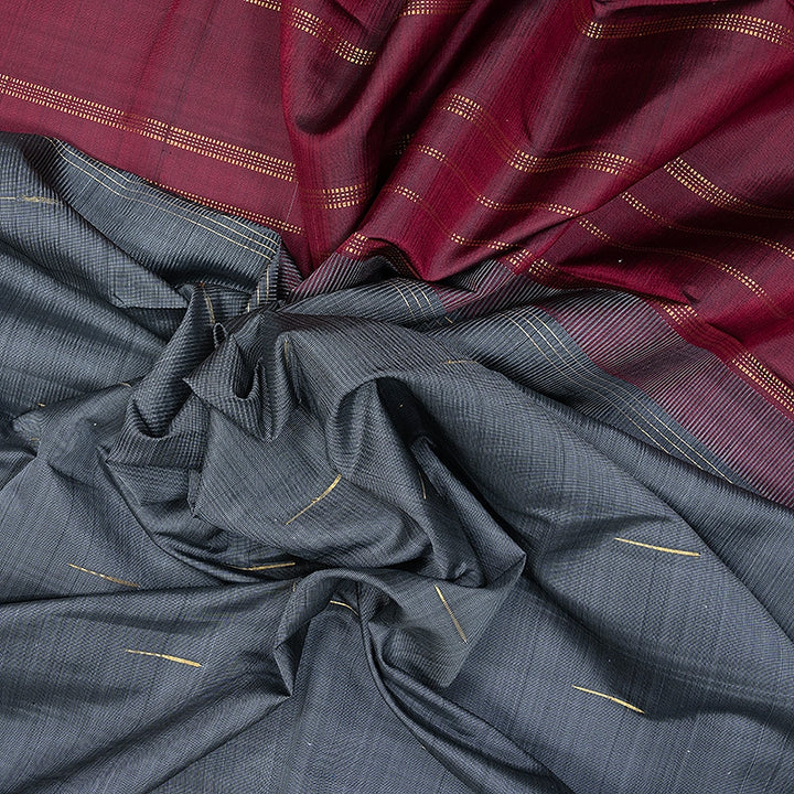 Hayagrivas Handloom Grey Kanjivaram Silk Saree with Bottle Green Selvedge Border KBF420F8-1