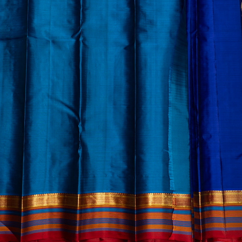 Hayagrivas Handloom Purplish-Blue Kanjivaram Silk Saree with Rust Orange Border KBF467F3-4