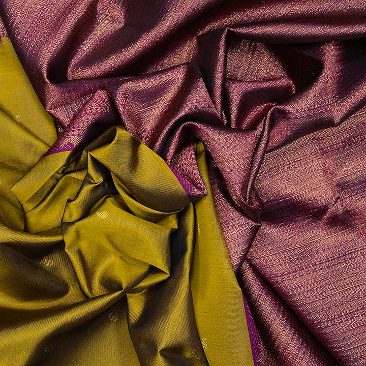 Hayagrivas Handloom Mehandi Green Kanjivaram Silk Saree with Purple Border KBF483F2-1
