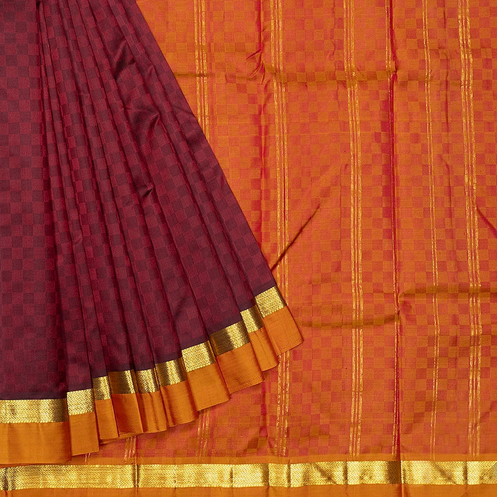 Hayagrivas Handloom Maroon Kanjivaram Silk Saree with Golden Orange Border KBF486F6-15