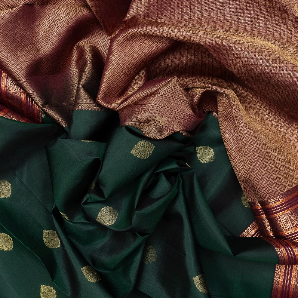 Hayagrivas Handloom Karum Pachai Kanjivaram Silk Saree with Burgundy Border KBF500F15-6