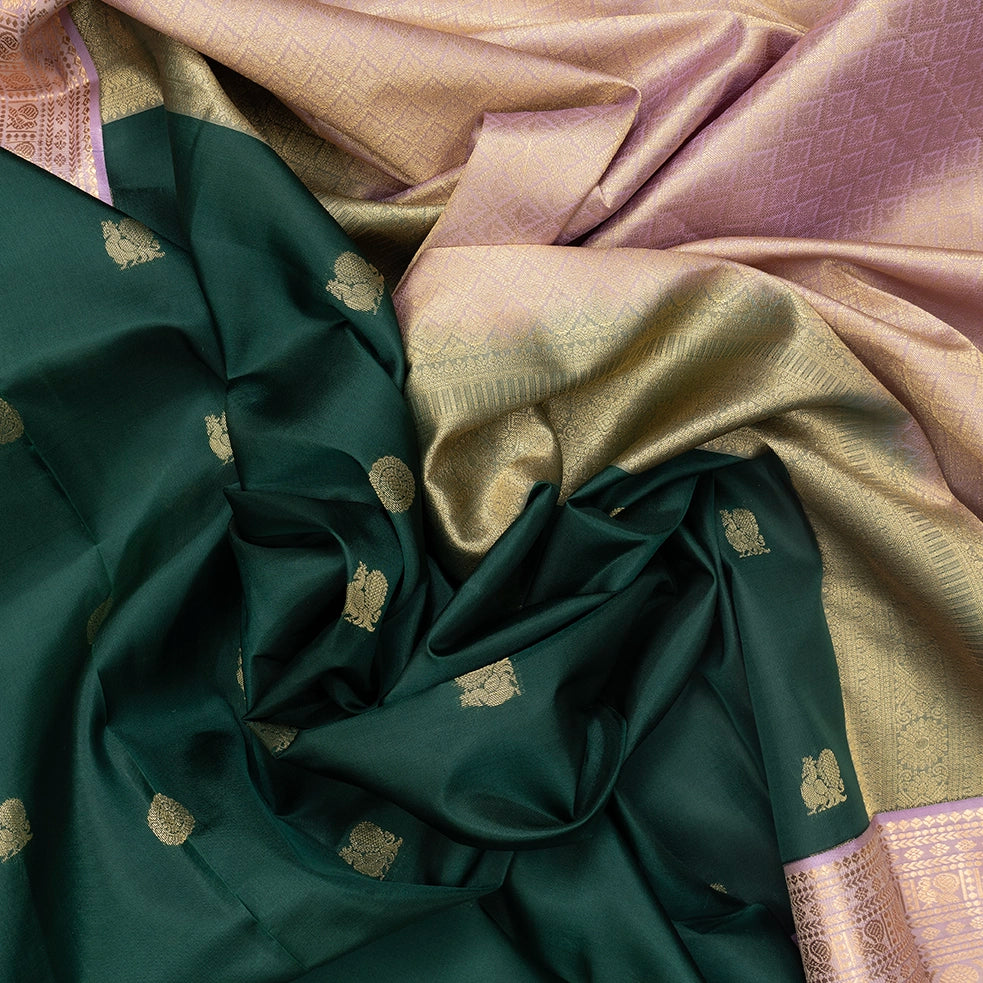 Hayagrivas Handloom Bottle Green Kanjivaram Silk Saree with Lilac Border KBF511F11-5