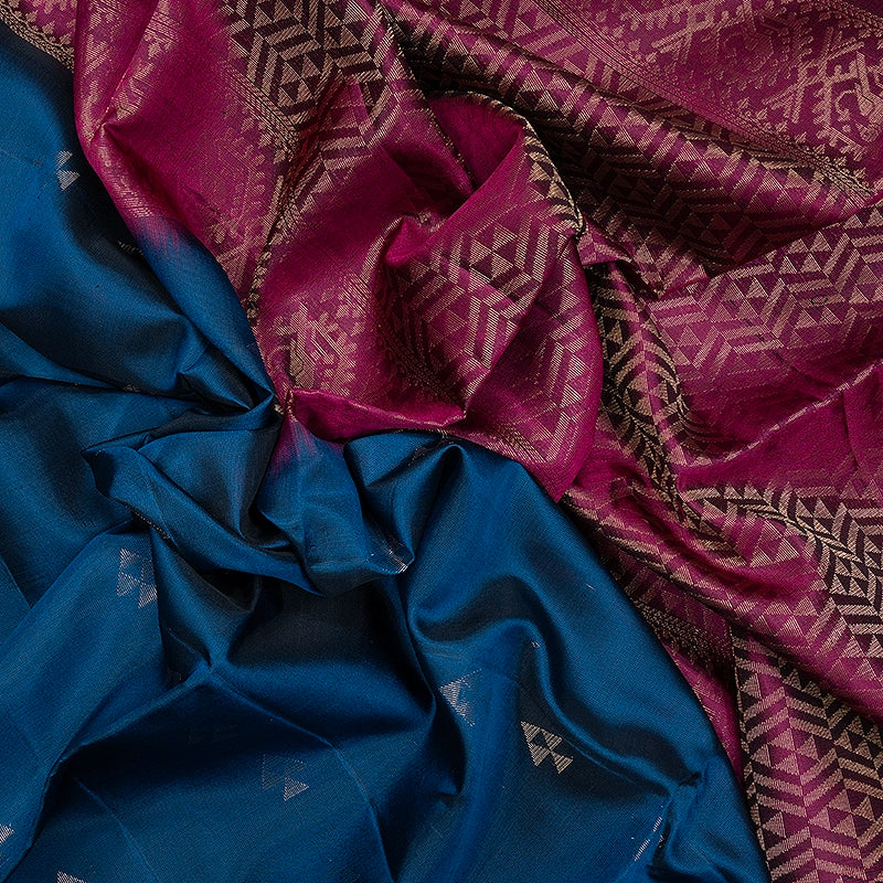Hayagrivas Peacock Blue Handloom Soft Silk Saree KBF535G10-3