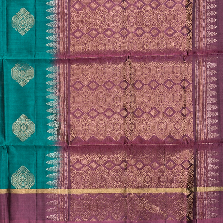 Hayagrivas Sea Green Handloom Soft Silk Saree KBF535G7-14