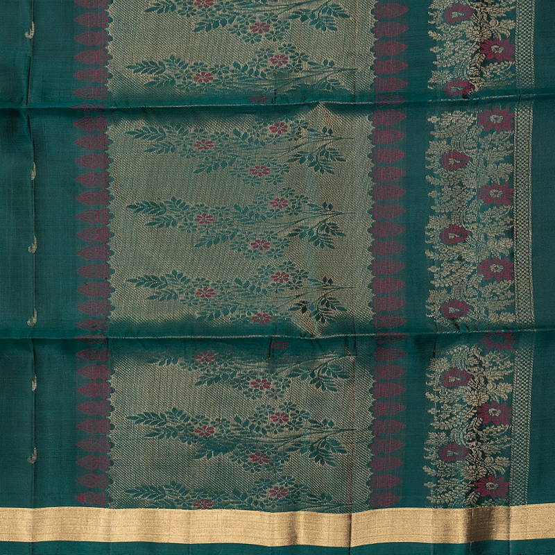Hayagrivas Dark Green Handloom Soft Silk Saree KBF535G7-5