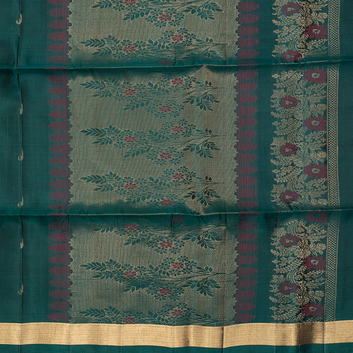 Hayagrivas Dark Green Handloom Soft Silk Saree KBF535G7-5