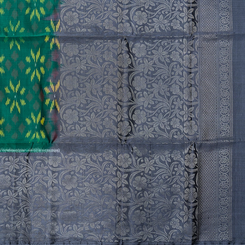 Hayagrivas Dark Green Handloom Ikkat Soft Silk Saree KBF535G8-2