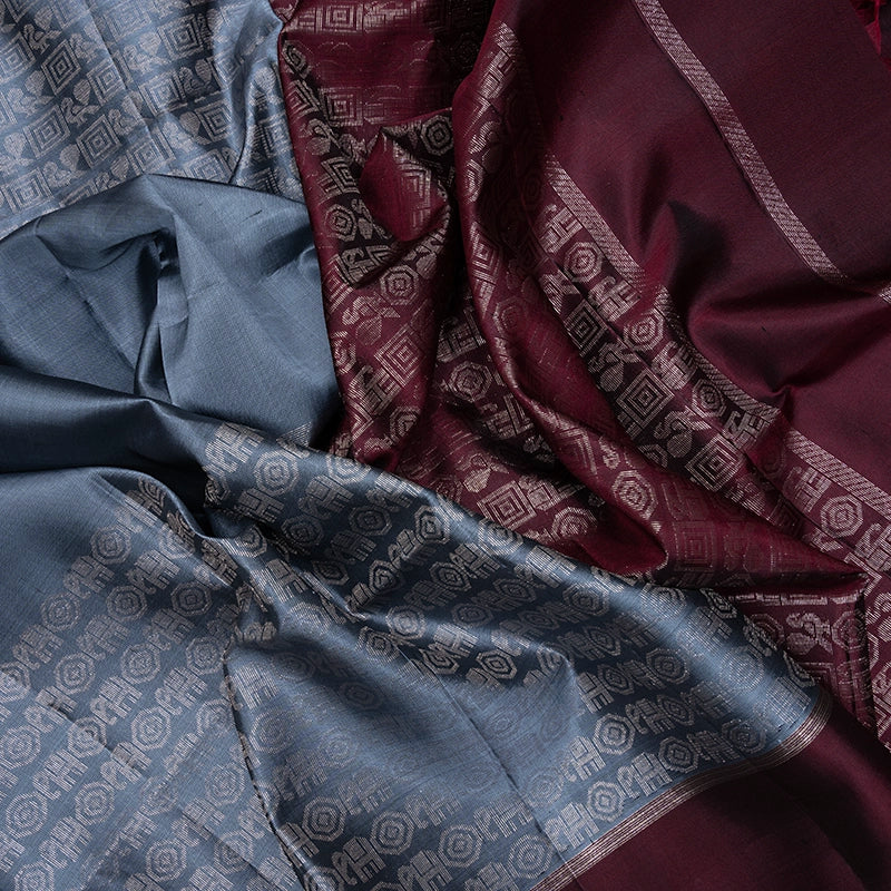 Hayagrivas Grey Handloom Soft Silk Saree KBF536G2-7