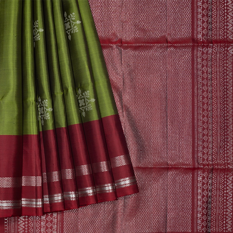 Hayagrivas Olive Green Handloom Soft Silk Saree KBF536G3-6