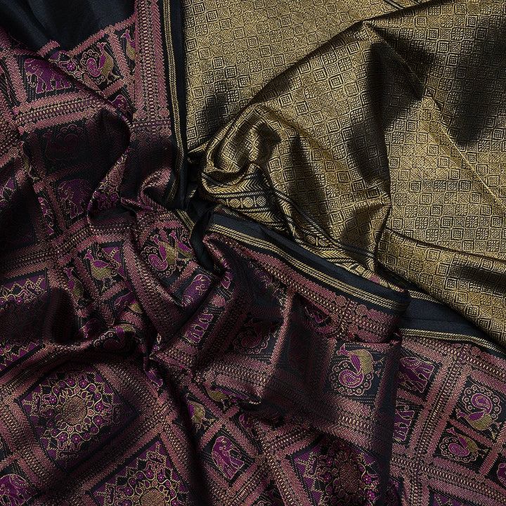 Hayagrivas Handloom Black Kanjivaram Silk Saree KBF538G4-1