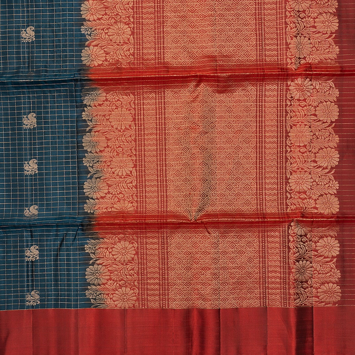Hayagrivas Dark Peacock Blue Handloom Soft Silk Saree KBF547G1-33