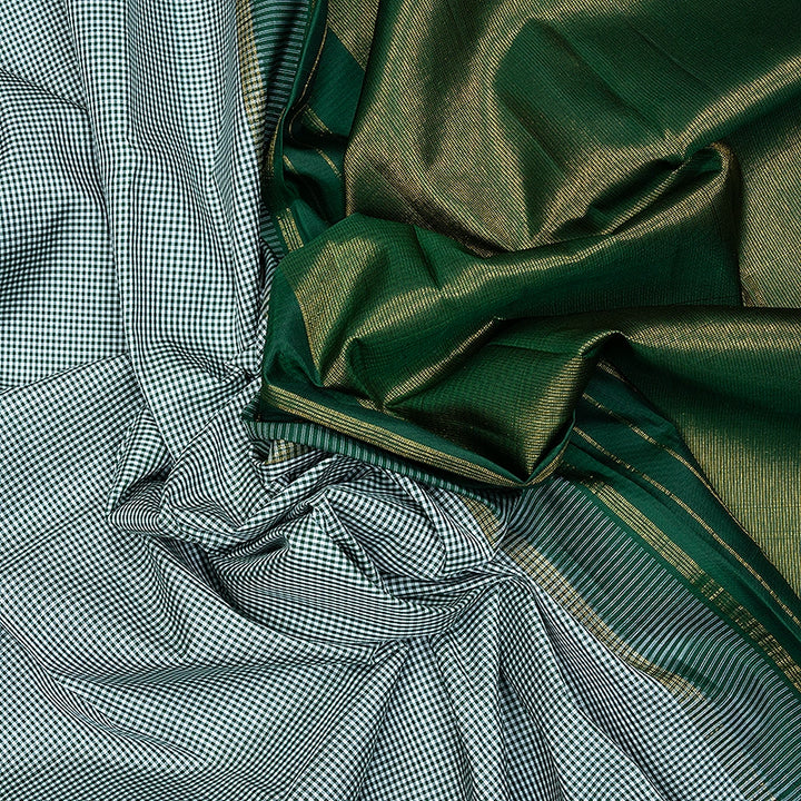 Hayagrivas Handloom White &amp; Green (Zasa Zasa Kattam) Kanjivaram Silk Saree KBF551G1-1