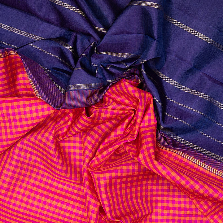 Hayagrivas Handloom Pink &amp; Orange Kanjivaram Silk Saree with Purplish Blue Border KBF572G9-1