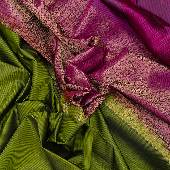 Hayagrivas Handloom Mehandi Green Kanjivaram Silk Saree with Purple Border KBF582G1-1