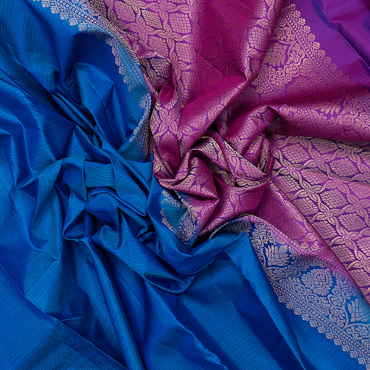 Hayagrivas Handloom Ananda Blue Kanjivaram Silk Saree with Purple Border KBF582G1-13