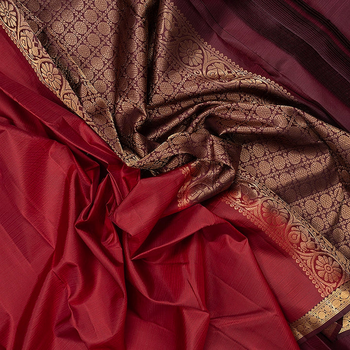 Hayagrivas Handloom Maroon Kanjivaram Silk Saree with Burgundy Border KBF582G1-14