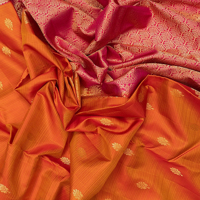 Hayagrivas Handloom Golden Orange Kanjivaram Silk Saree with Pink Border KBF582G2-14