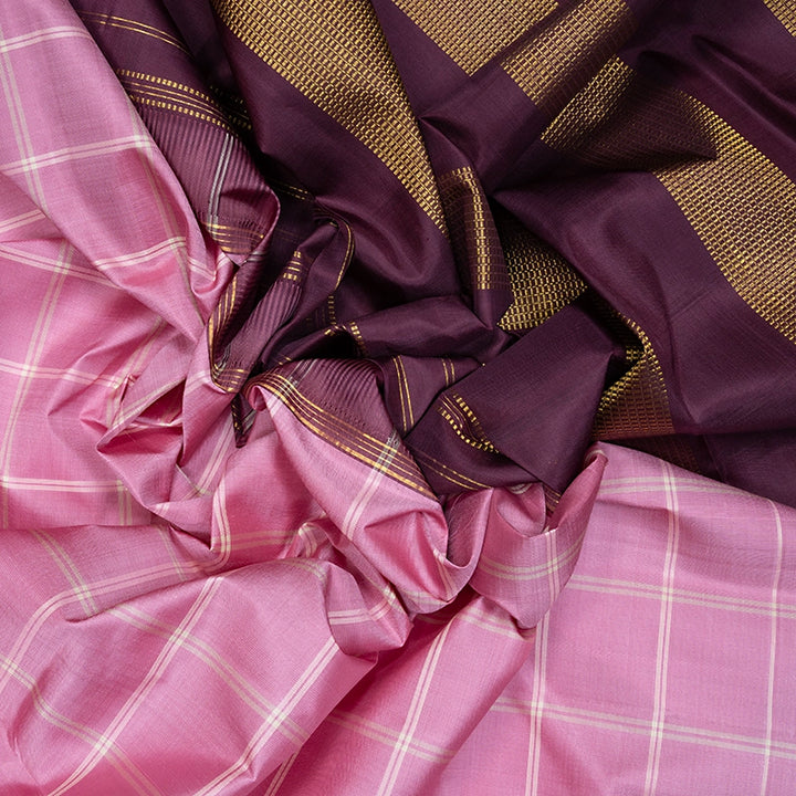 Hayagrivas Handloom Rose Pink Kanjivaram Silk Saree with Burgundy Border KBF597G7-1