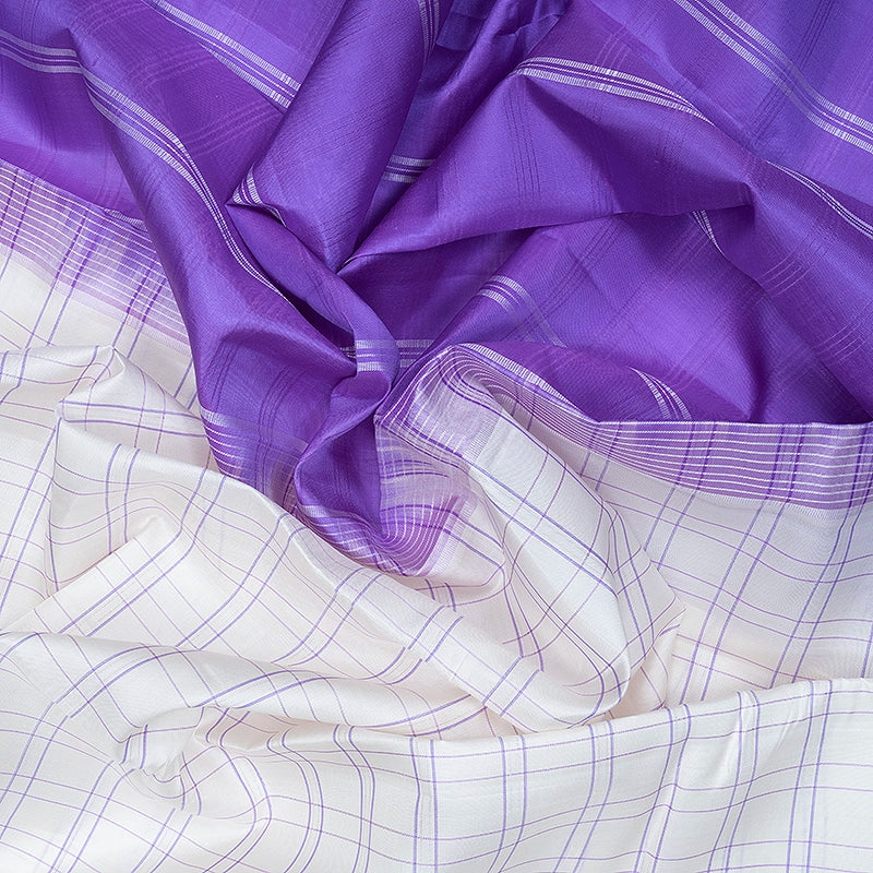 Hayagrivas Handloom Half-White Kanjivaram Silk Saree with Lilac Border KBF620G1-2