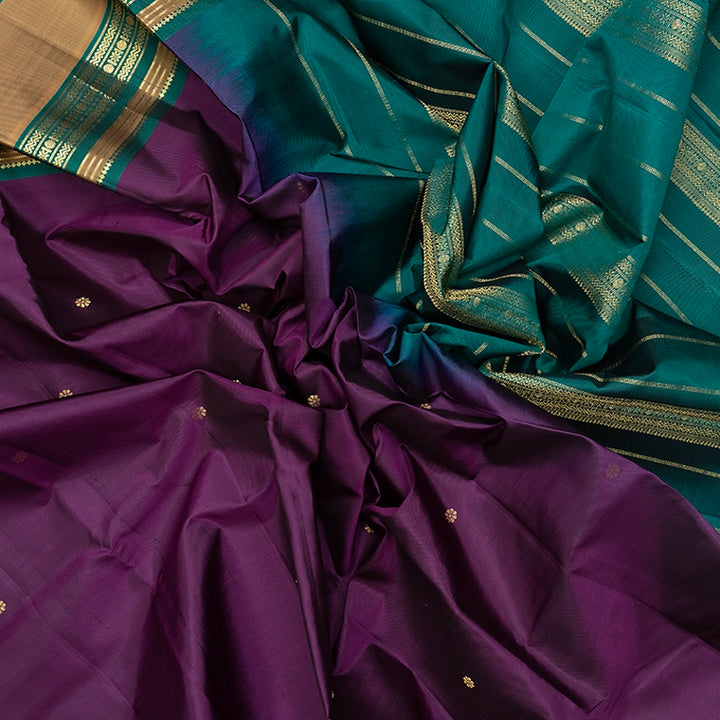 Hayagrivas Handloom Purple Kanjivaram Silk Saree with Ganga Jamuna Border KBF644G3-1