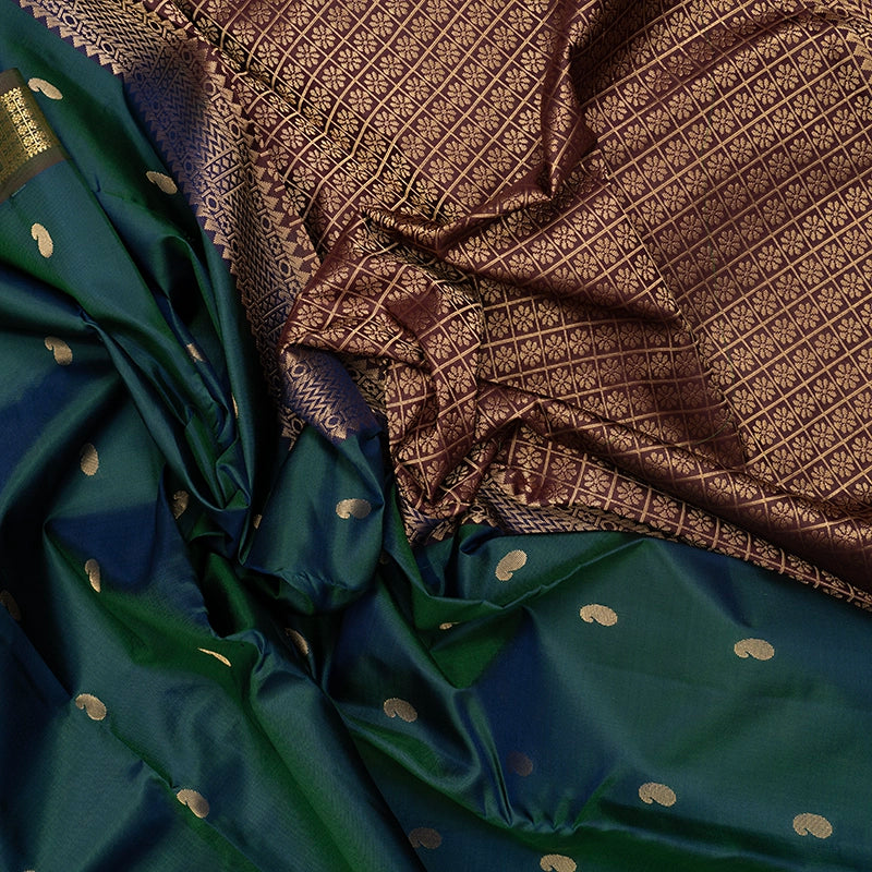 Hayagrivas Handloom Peacock Green Kanjivaram Silk Saree with Manthalir Border KBF688G1-14