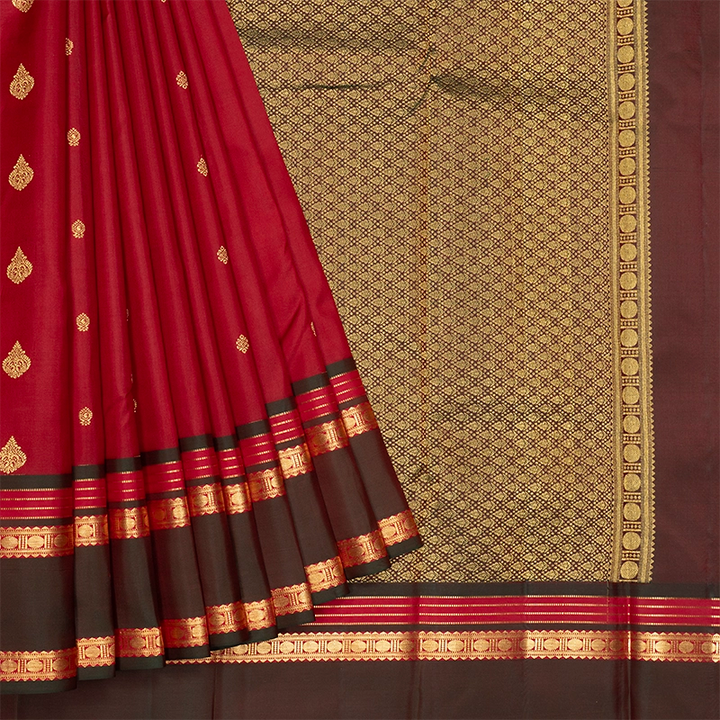 Hayagrivas Handloom Maroon Kanjivaram Silk Saree with Manthalir Border KBF707G3-3