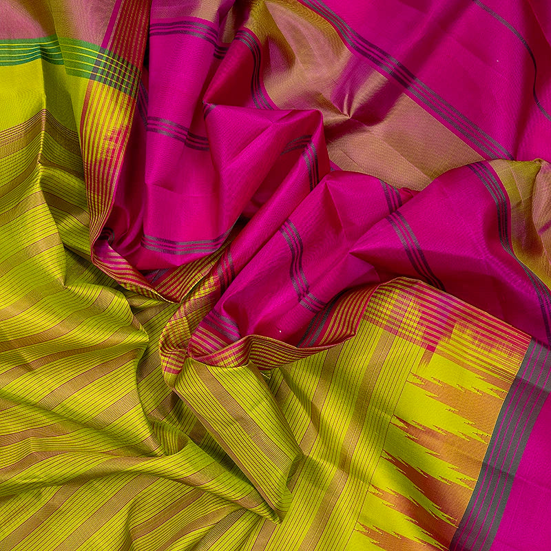 Hayagrivas Handloom Lime Green Kanjivaram Silk Saree with Ganga Jamuna Border KBF713G3-1